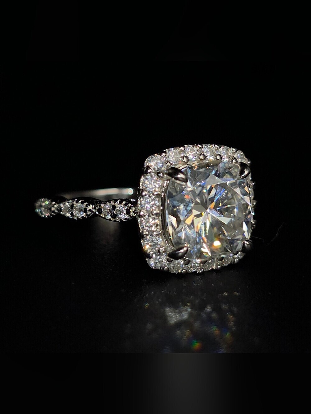 ✨ 3.00 CT Cushion Cut Moissanite Halo Engagement Ring ✨